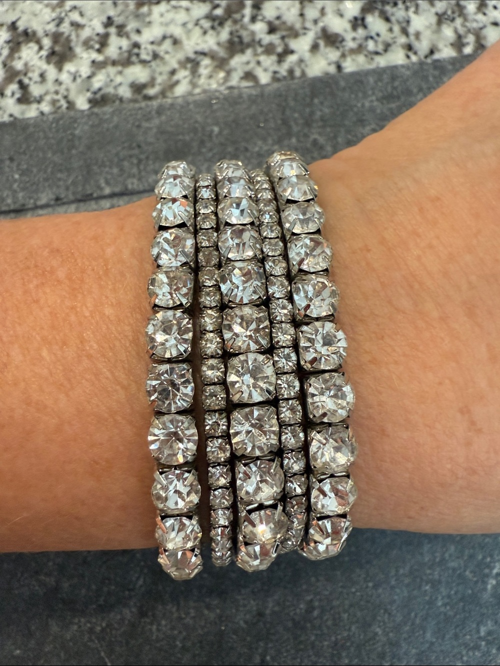 Classic Crystal Stretch Tennis Bracelet Set (5 individual bracelets) - Silver